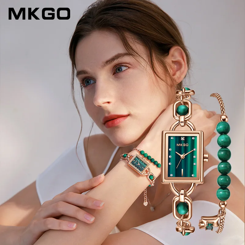 MKGO New Luxury Ladies Quartz Watches Fashion Diamond Watches For Women 30M Waterproof Reloj Mujer Bracelet Pearl Charm Watches