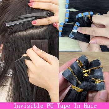 Invisible PU Tape In Human Hair Extensions Straight Inject Seamless PU Skin Weft Hand Tied Adhesives Tape-Ins 100grams Hair