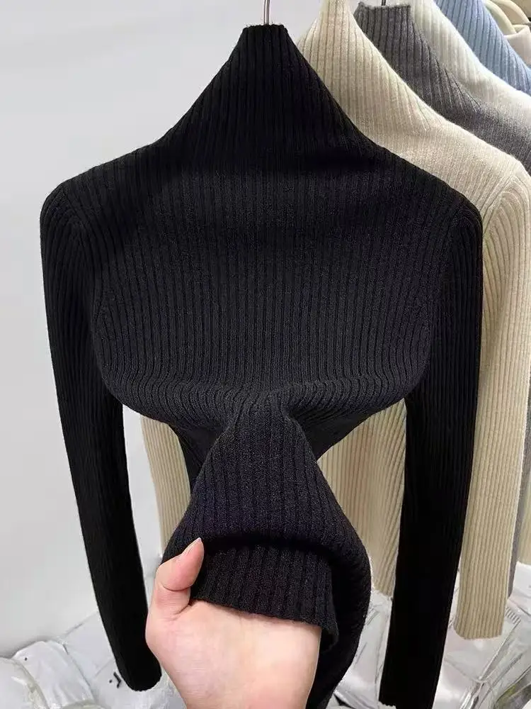 ay Knitted High Collar Sweater Women's Faionable Base Layer irt for Autumn Winter Matching with Coat Sweet Sle Slim F...