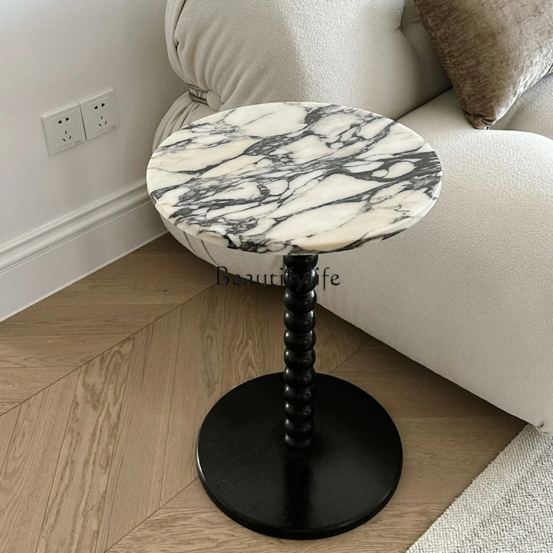 Marble Side Table Solid Wood Luxury Stone Endtable Small Apartment Sofa Retro Corner Table