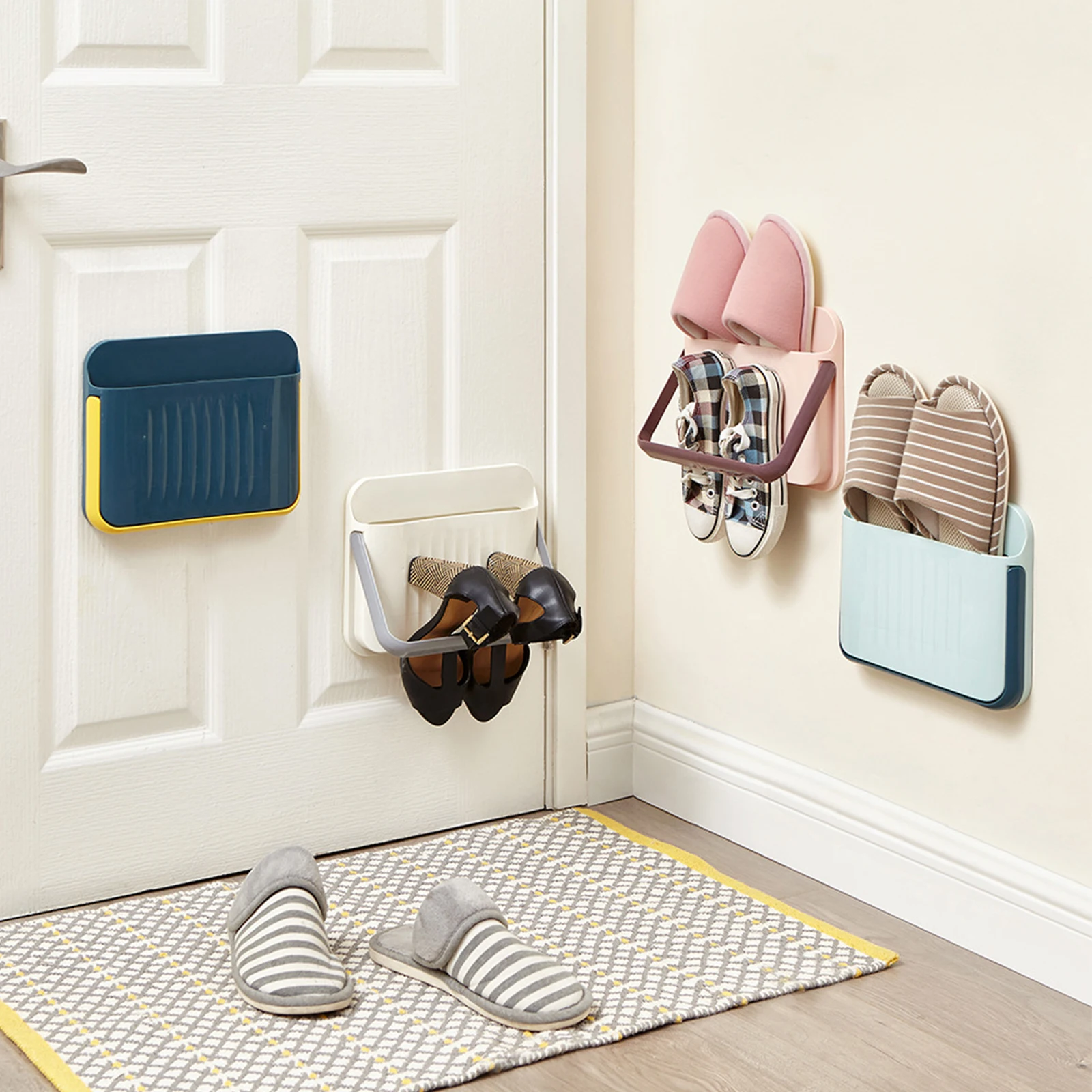 

2PCS Multifunctional PP Shoe Mounted Sticky ganizer Door Hanger for Bathroom Bedroom Balcony Space Saving