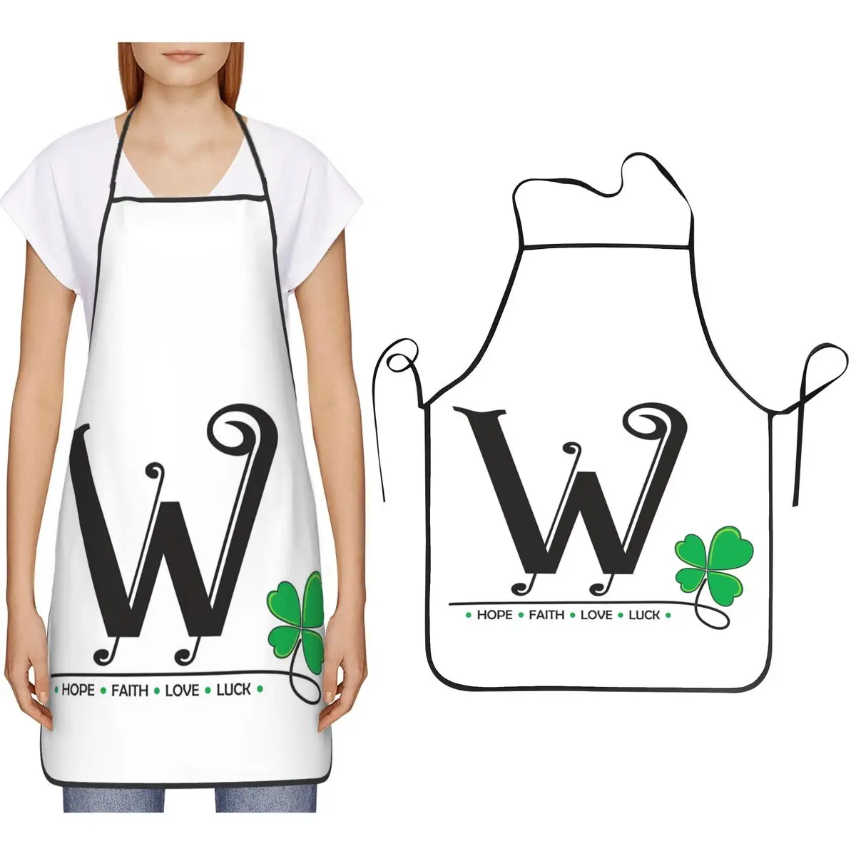 A-Z Lucky Four-Leaf Clover Alphabet Design_W Aprons Chef Cooking Cuisine Tablier  Bib Kitchen Cleaning Pinafore for Women Men