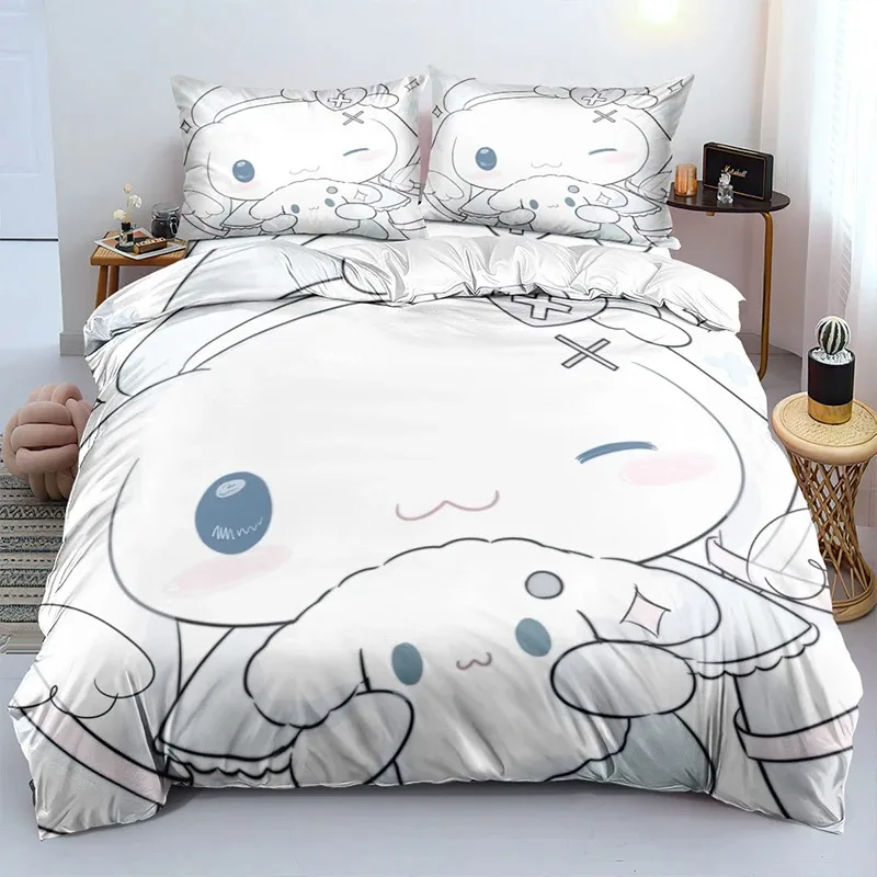 Imagem -06 - Conjunto de Cama Kawaii Cinnamoroll Sanrio Duvet Cover Grupo Anime Colcha Capa Travesseiro Decoração do Quarto Twin Rainha King Size