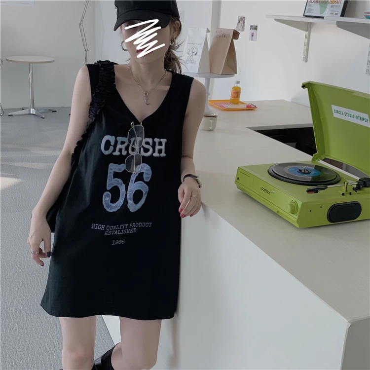 American Retro Pure Cotton Sports Tank Top Women's Summer Outdoor Wear Basketball Uniform Loose Upper Apparel Sleeveless T-shirt