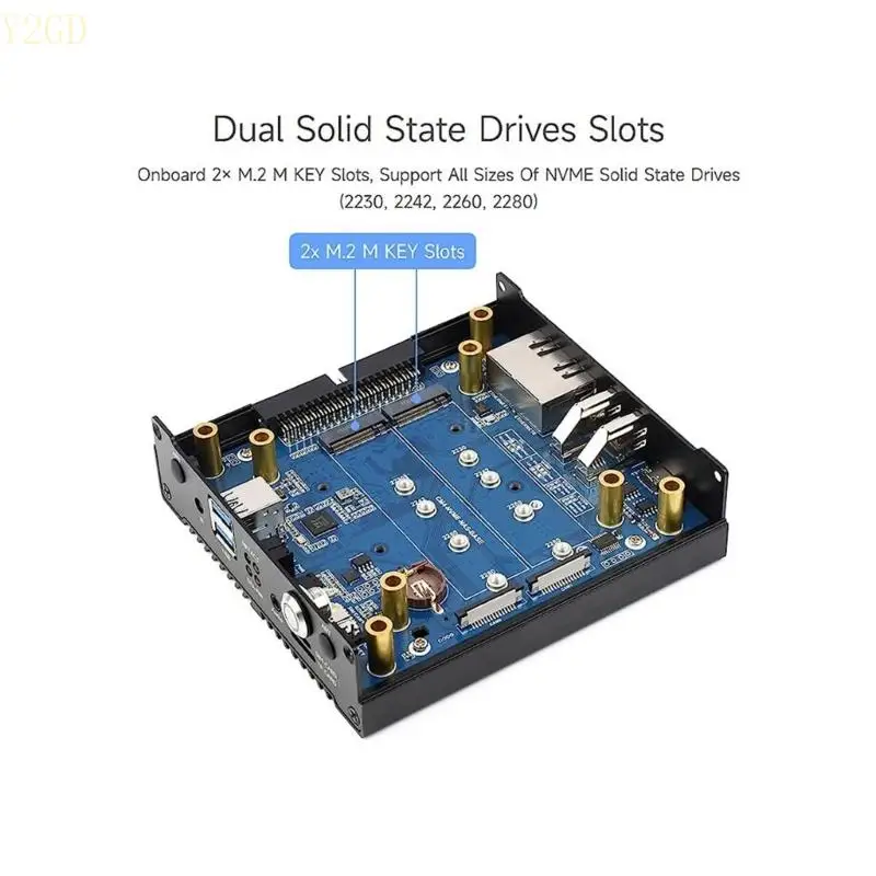 Jaringan Y2GD Mini-Komputer Penyimpanan Terlampir Untuk CM4, Slot SSD NVME Ganda, Mampu