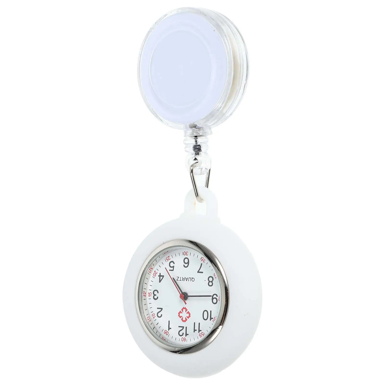 

Nurse Pocket Watch Premium Material Smiling Face Design Clip on Hanging Badge Reel Fob Watch for Clinic Staff Students White