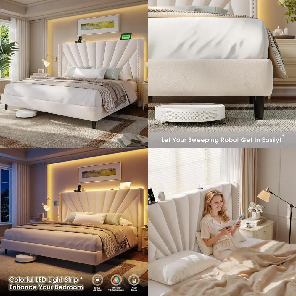 King Size Velvet Wingback Bed Frame with 51