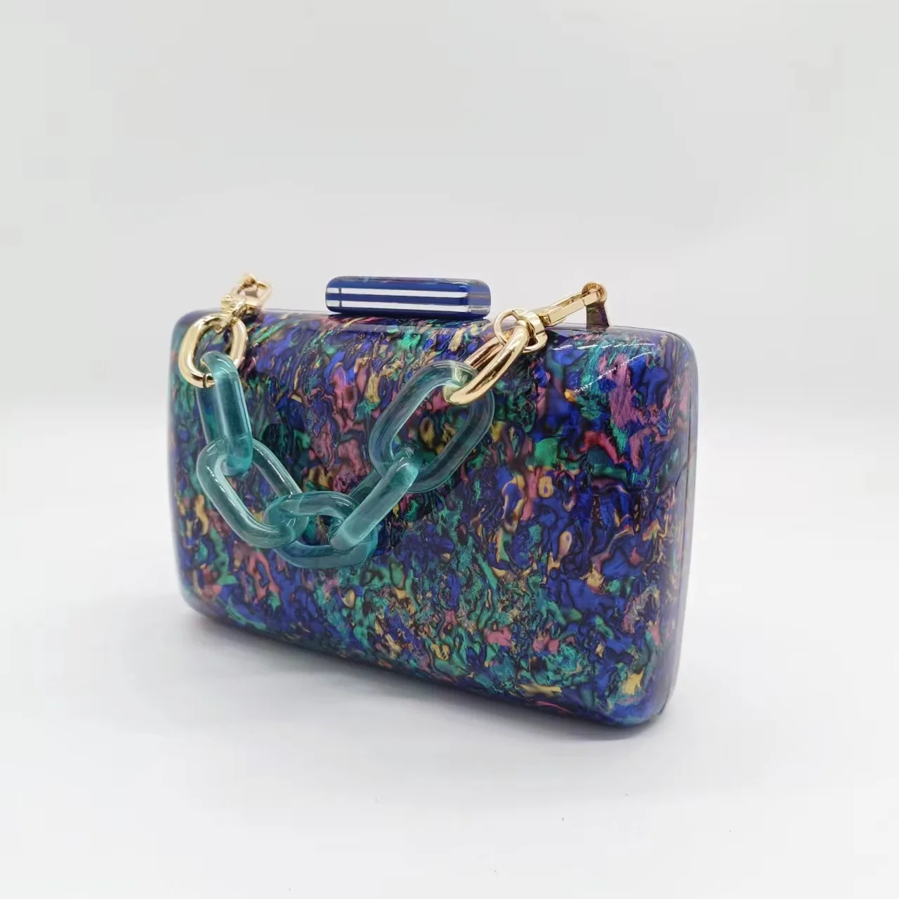 

Vintage Navy Blue Luxury Acrylic Women's Handbag, Colorful Sequins Evening Clutch Purse for Party Prom & Casual Crossbody Use