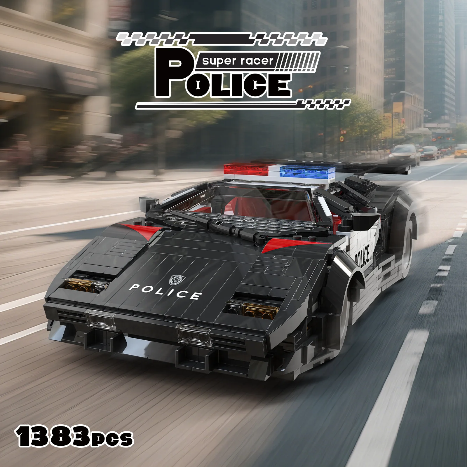 Large Interactive Police Car Building Blocks DIY Assembly Ornament with Small Particles for Kids Educational Toy