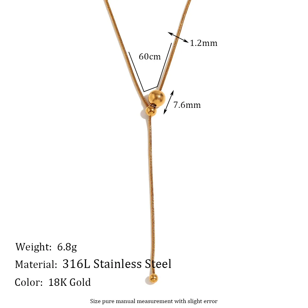 Elegant Simple Drawstring Transfer Beads Y-shaped Snake Chain Stainless Steel Necklace for Women Gold Silver Color Korean Jewelr