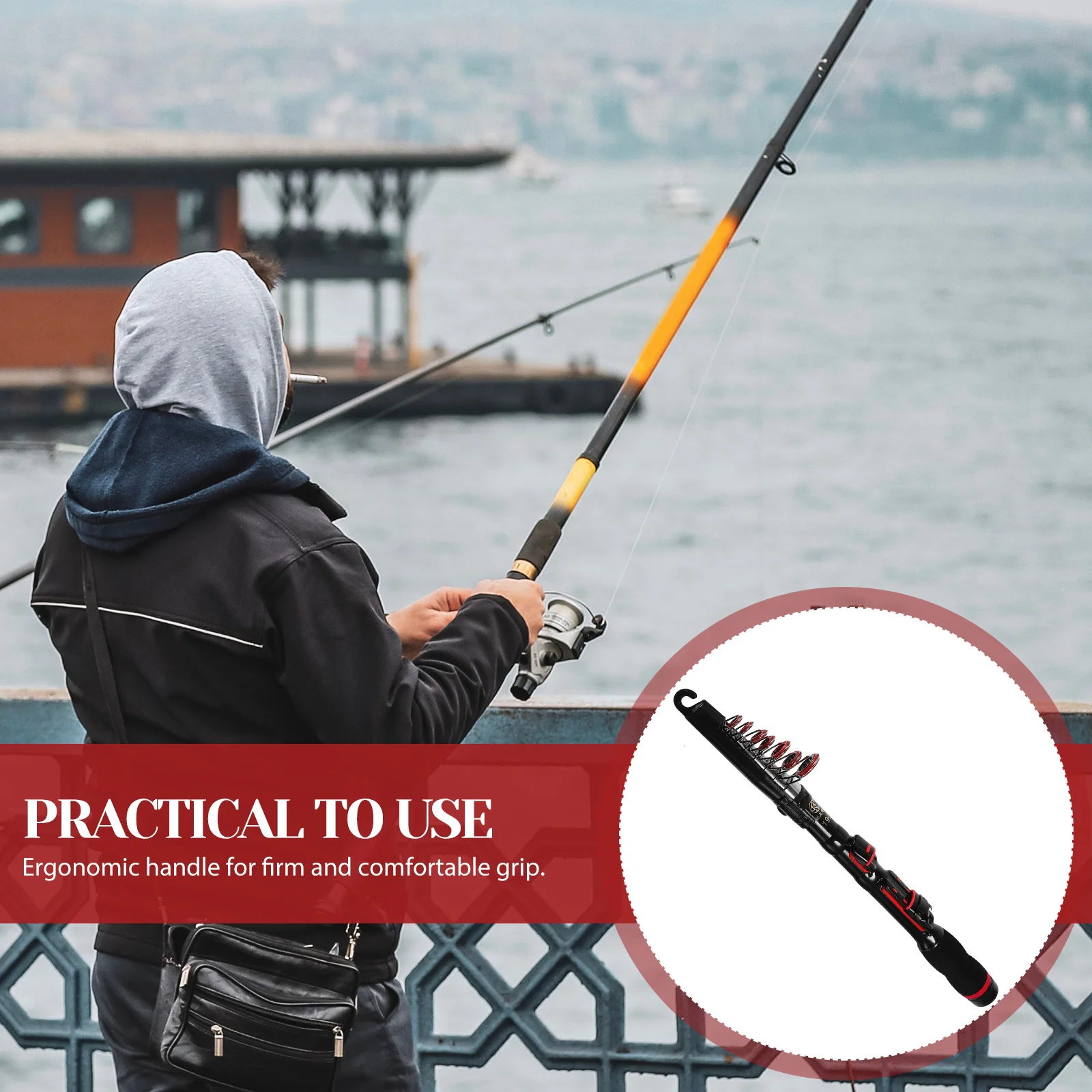 Telescopic Fishing Rod Folding Pole Portable Fishing Accessory Fishing Suplies for Fish Lover (Black, 15 Meters)