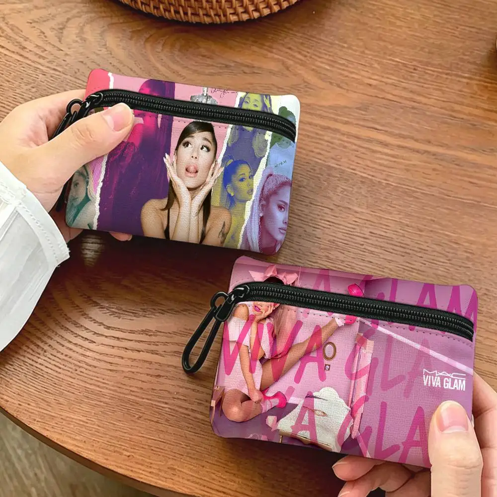 A-Ariana-Grande Glam-Pop-Vocal Lightweight Oxford Fabric Coin Purse Carabiner Hook Design Mini Card Key Organizer Bag