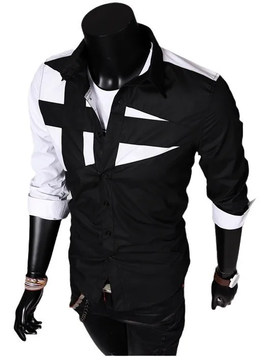 

Slim Fit Long Sve irt Top Splicing Design Повседневная деловая мужская одежда Летний сезон Обычная длина с застежкой на пуговицы