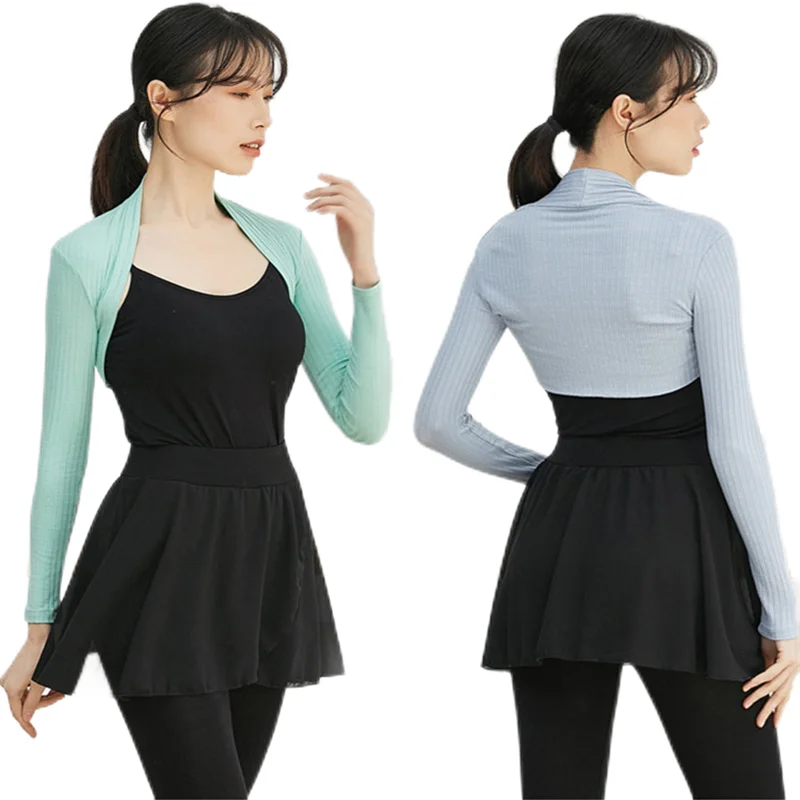 Bawełna Crop Cardigan nastolatki kobiety Bolero wzruszając ramionami do tańca trykoty sukienka dzianiny rękawy naramienne otwarte przednie chłodzenie szal kurtka swetry