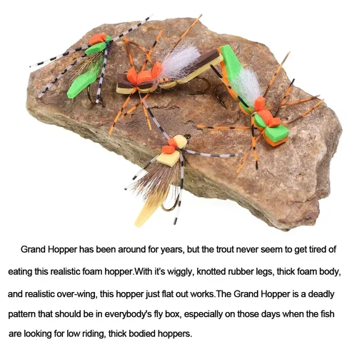 Imagen 2 del producto ICERIO 6 uds pesca con mosca espuma saltamontes mosca seca Rrubber piernas pelo de ciervo flotante Morrish Hopper trucha lubina salmón Señuelos de pesca