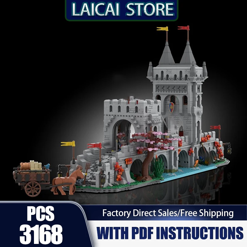 

Moc Building Blocks Medieval River Crossing Castle Bricks Model DIY Assembly Construction Street View Model Toy Holiday Gifts