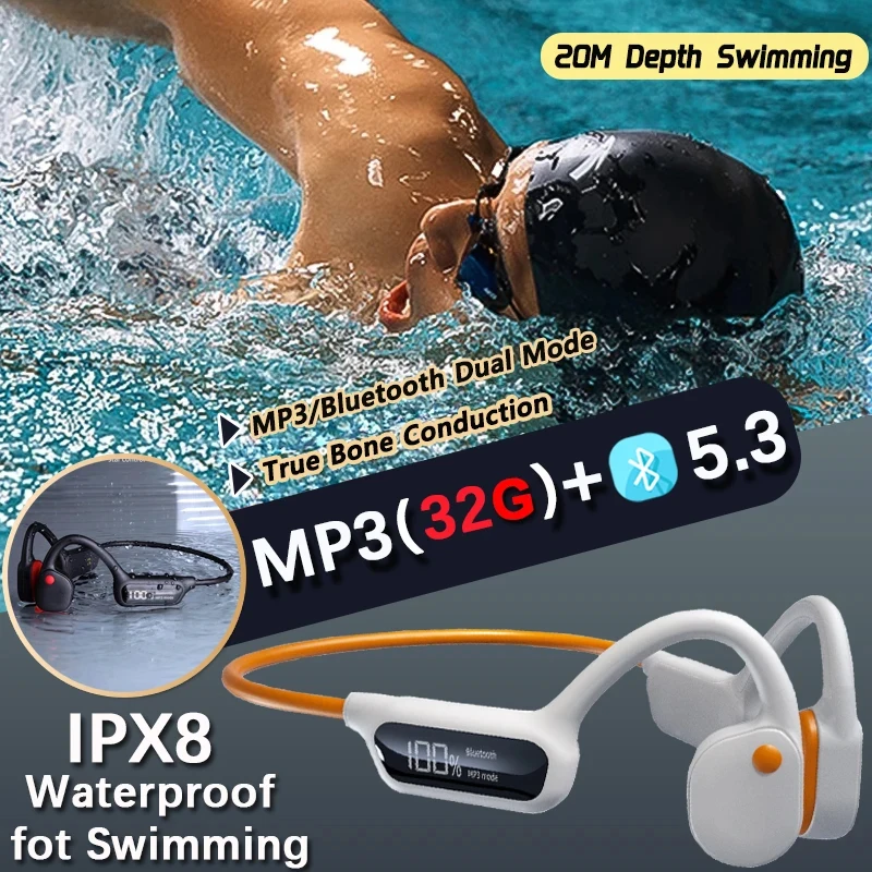 

Bone Conduction Headphones IPX8 Waterproof Swimming headphones 32G MP3 player Bluetooth 5.3 HIFI Bass Sports Wireless Headset