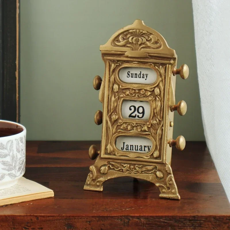 

Brass Vintage Desk Calendar: Handmade Copper OrnamentRetro Manual Digital Display Unique Home Office Decor | Brass Desk Calendar