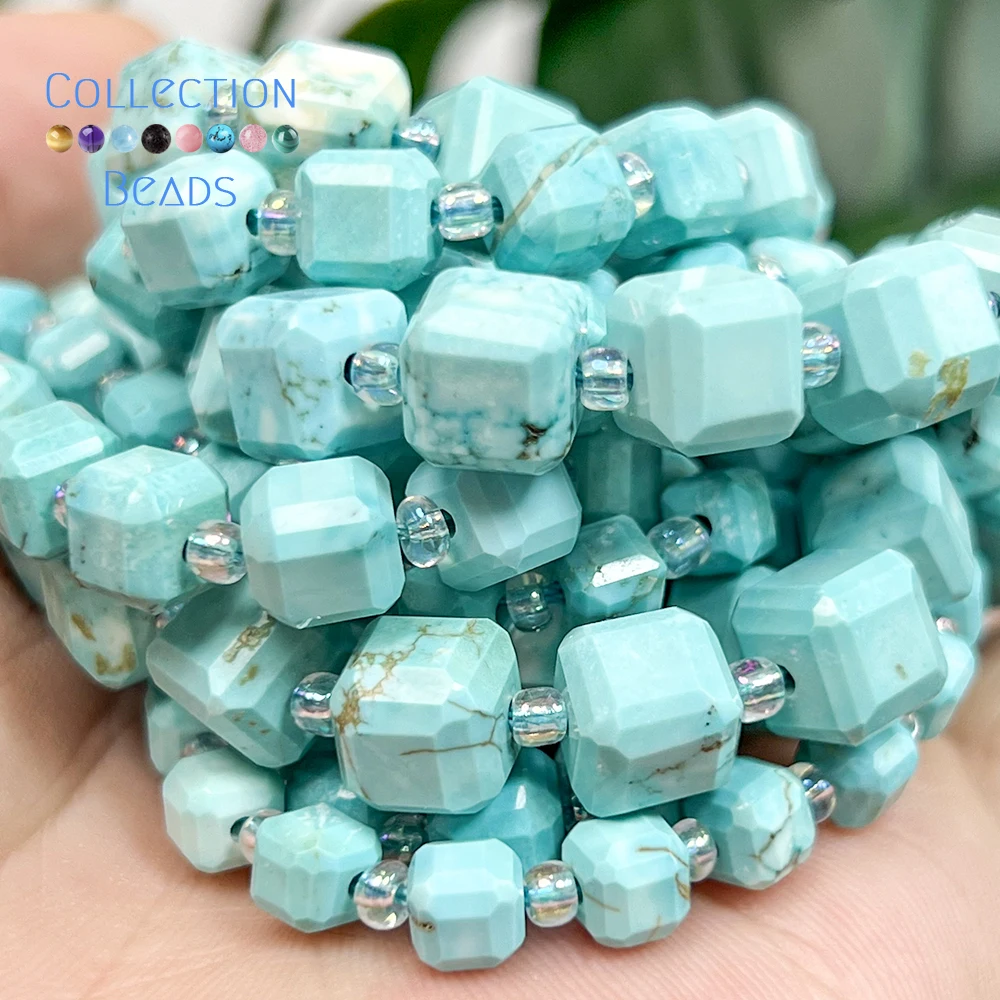 Natürliche 6-10mm Natürliche Blaue Türkis-Steinperlen Würfel Lose Perlen für Schmuckherstellung DIY Armband Handgemachtes Zubehör 15 Zoll
