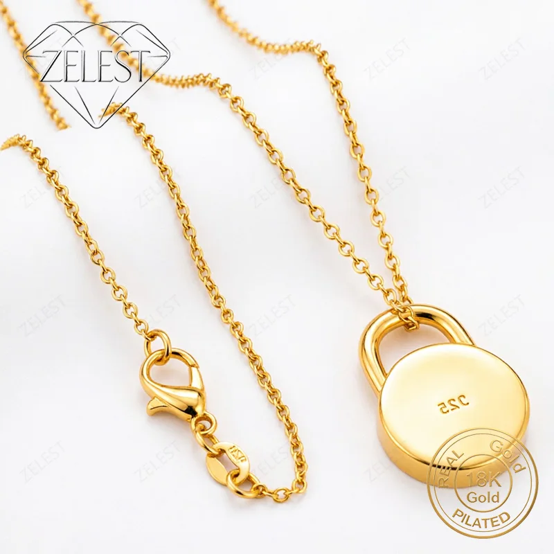 18K Gold Plated 16-30 Inch Delicate Round Lock Pendant Necklace for Women, Fashionable Gift Accessory