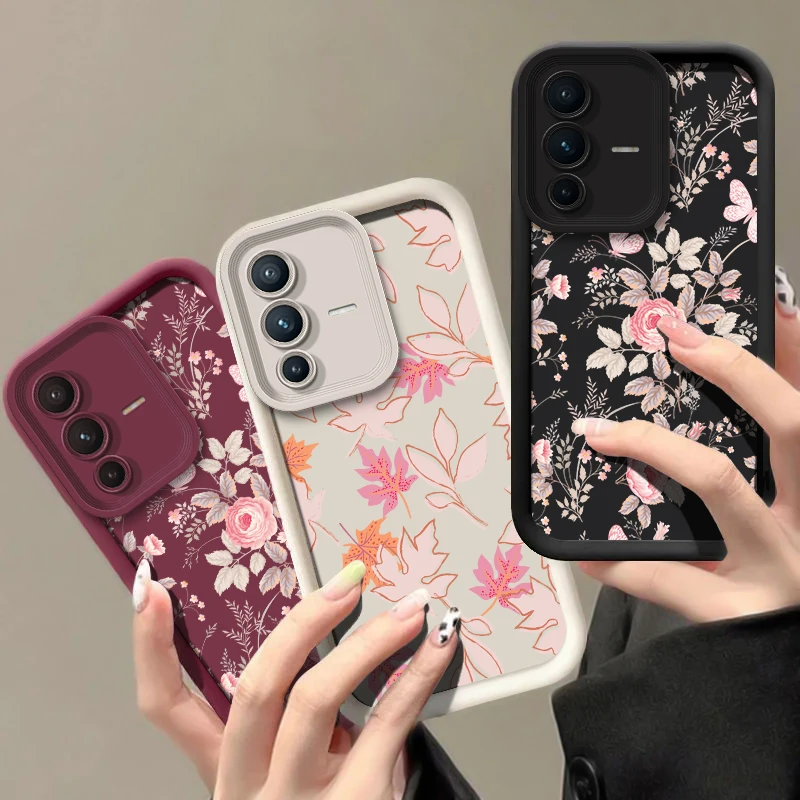 Matte Soft Phone Case For Vivo V60 V29E V27 Pro V25E V23E V21 V27 V25 V50 V40 Pro V30 SE V30E Shockproof Flower Pattern Cover