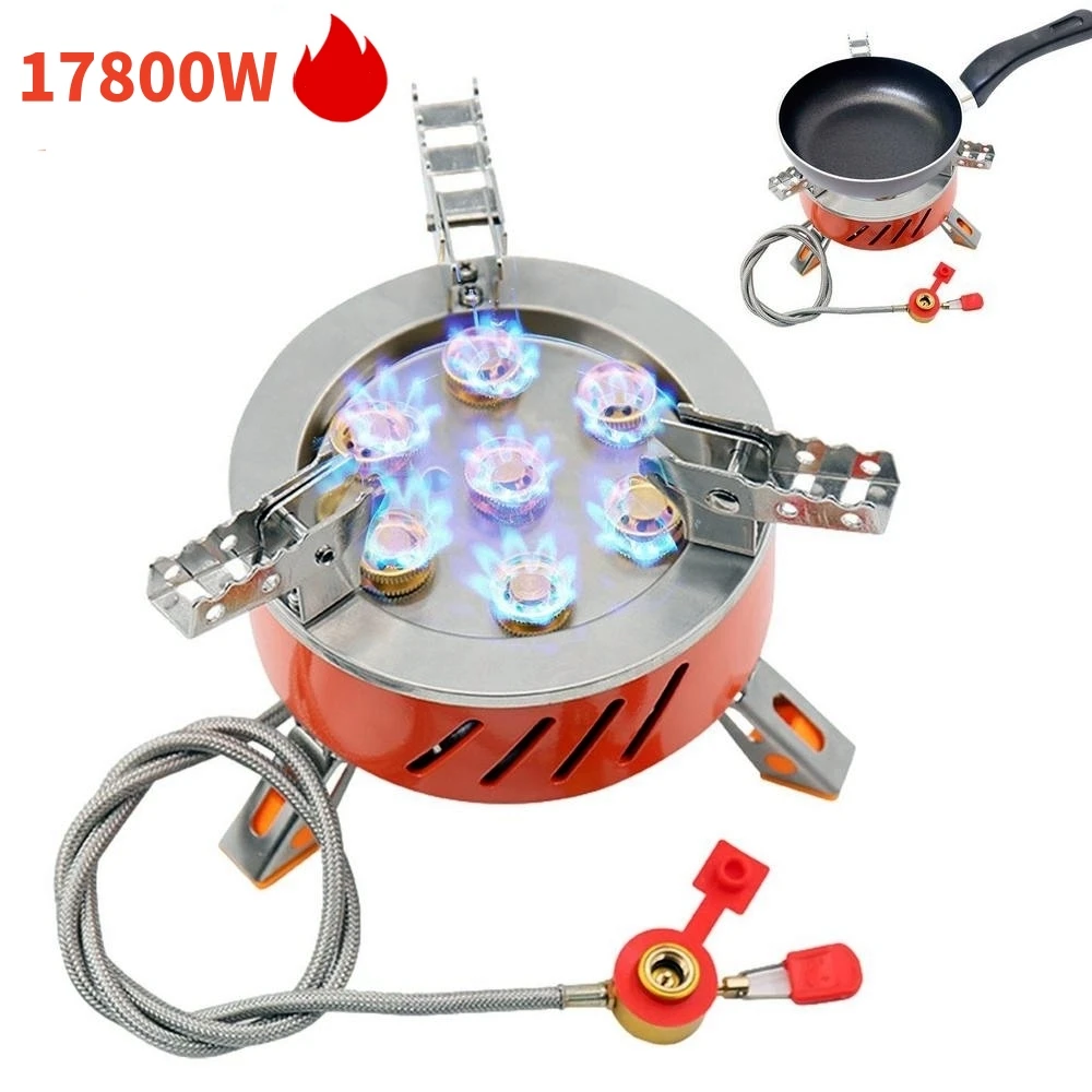 

7 Core Camping Gas Stove Strong Firepower Tourist Burner Portable Outdoor Barbecue Picnic Gas Cooker Hiking Camping Supplies