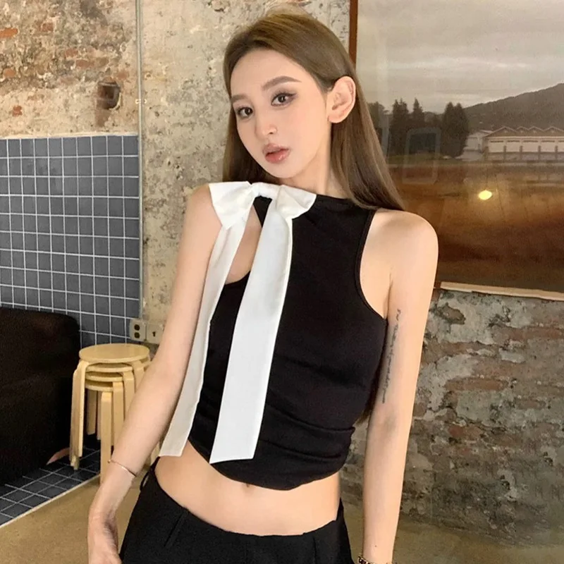 Sweet-and-Spicy Butterfly Knot Sleeveless Halter Vest Women Summer New Design Slimming Top Fashionable Trendy Crop Top