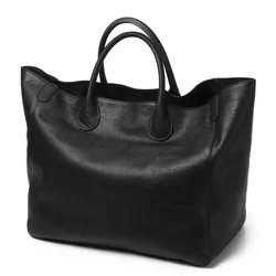 Free Custom Name Tote Bag Women High Quality Soft Comfortable Genuine Leather Minimalist Casual Large Capacity 41cm Big Handbag
