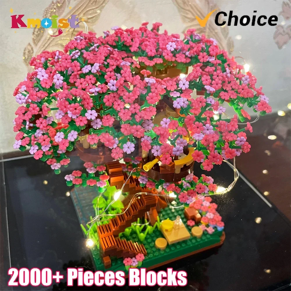 Micro Sakura Tree Building Blocks Set Diy Cherry Blossom Bricks with Light Treehouse Model Ornament Romantic Gift for Girlfriend