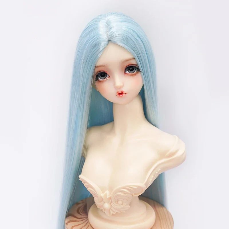 Peluca de muñeca para muñeca Bjd 1/3 1/4, juguetes para niña, seda suave, pelo liso de longitud media, accesorios para muñecas para jugar a las casitas, sin muñeca