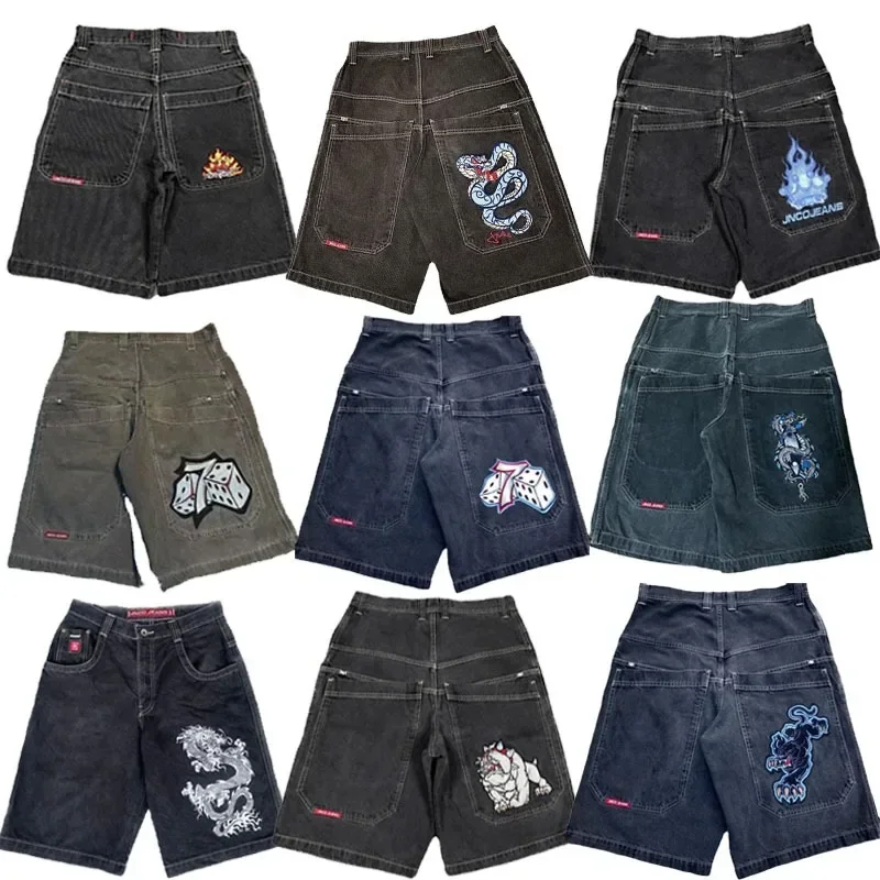 JNCO Jeans larghi Y2K Hip Hop ricamo gotico pantaloncini di Jeans Vintage uomo donna estate nuovi pantaloncini da basket Harajuku Streetwear