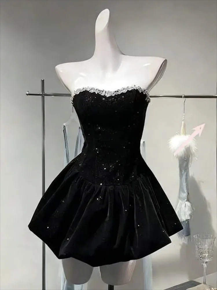 Vintage Elegant Design Woman Dress Sweet Off Shoulder Retro Mini Dress Female Bow Fairy Party Chic Outfits 2025 French Summer