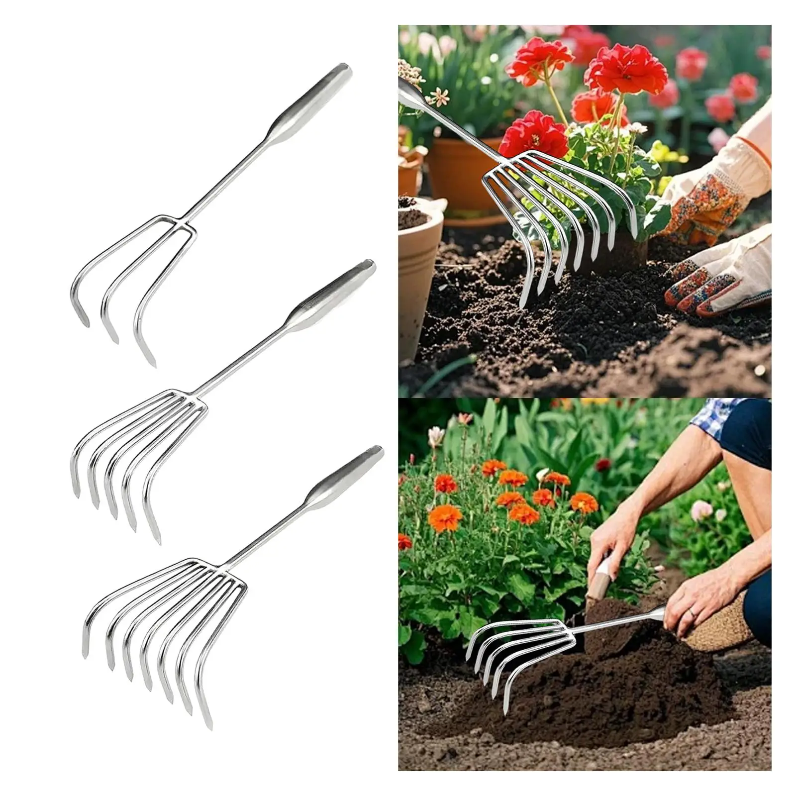 

Ручные грабли, садовый инструмент для рыхления почвы, прочный инструмент для копания из нержавеющей стали, ручные грабли для садовников, грабли для листьев на открытом воздухе