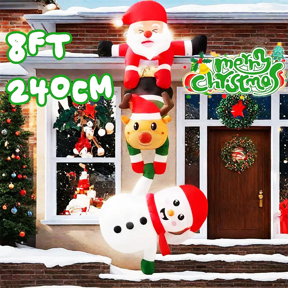 8FT عيد الميلاد نفخ ثلج الرنة سانتا كلوز ساحة ديكور المدمج في LED ، لعيد الميلاد في الهواء الطلق شعاع سقف شجرة زينة الحفلات #1