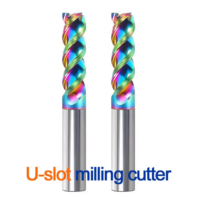 HRC65 Schaftfräser für Aluminium, U-Nut, 3 Nuten, Legierung, Beschichtung, Wolframstahl, Schneiden, Gravieren, CNC-Werkzeug, Bearbeitung, Fräser
