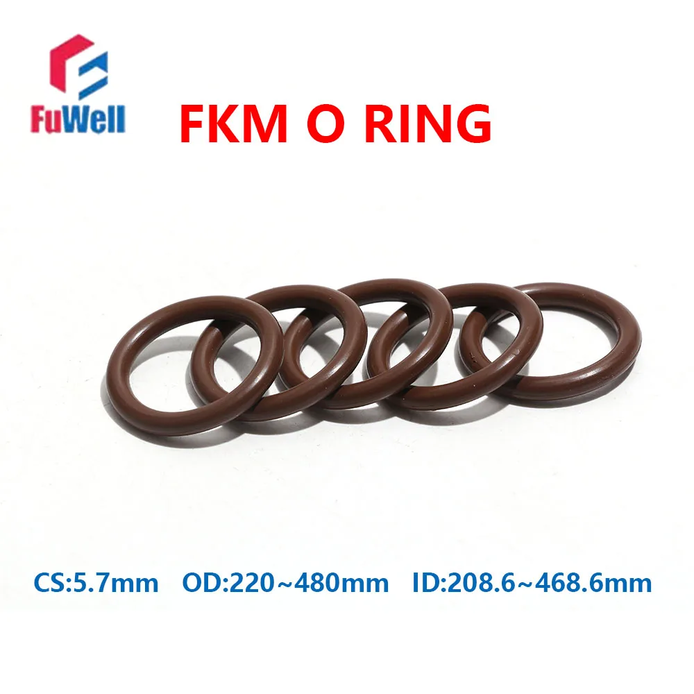

Fuwell 2pcs FKM O Ring Seal Gasket CS 5.7mm OD 225mm-480mm FPM Oil Wear amd pressure Resistant Automobile Fluoro rubber O-Ring