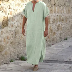 Mens Casual Fashion Muslim V Neck Short Sleeve Robe