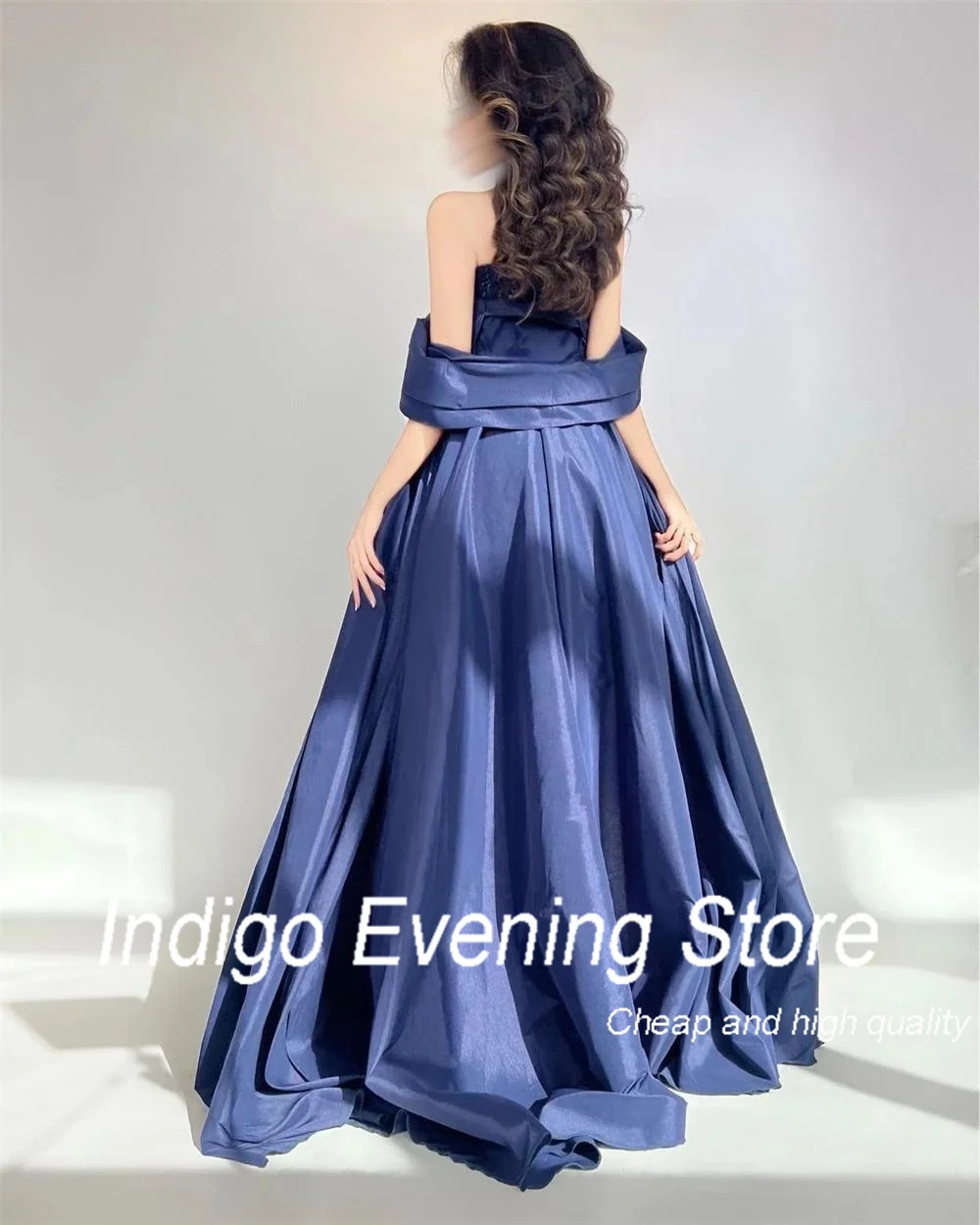 Gaun Prom Indigo Tulle gaun pesta malam Formal elegan manik-manik tanpa tali untuk wanita 2024 Robe De Princesse Femme Soiree