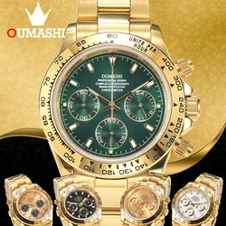 OUMASHI VK63 Chronograph Top Men's Sports Quartz Watch Sapphire Glass Intense Green Luminance Stainless Steel Waterproof 10BAR