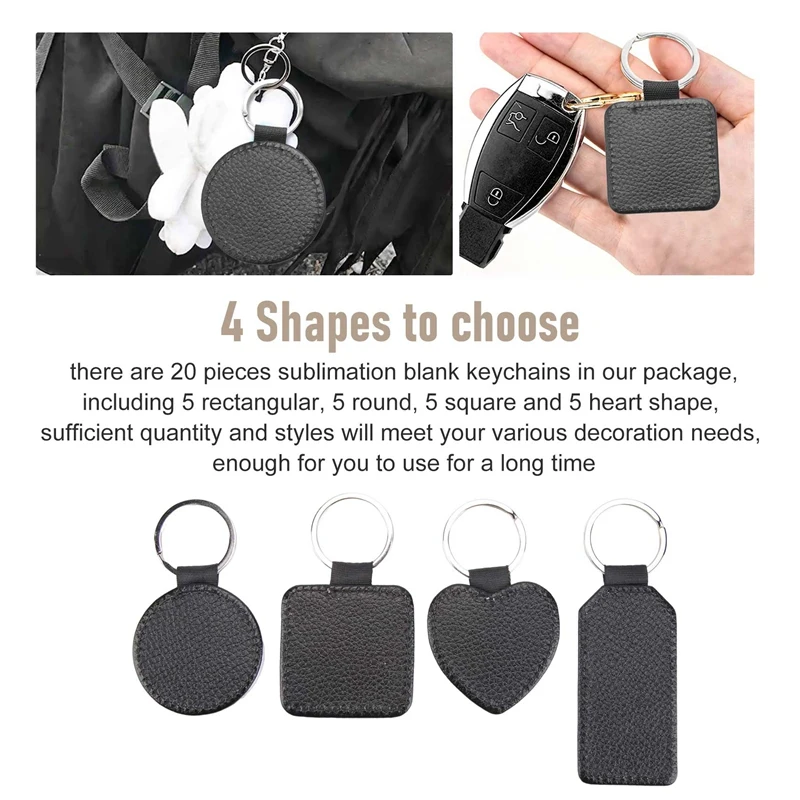 20 Pieces Sublimation Blank Keychains PU Leather Keychain Pendant Heat Transfer Keychain Ornament For DIY Crafts Making