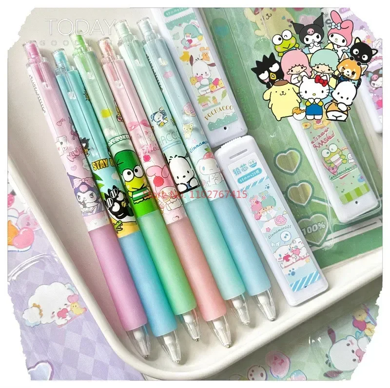 Imagem -06 - Sanrio Anime Conjunto de Lápis Mecânico Kuromi Melody Lápis Estudante 0.5 Recarga Não é Fácil de Quebrar o Chumbo Papelaria Presente 12 Pcs 36 Pcs