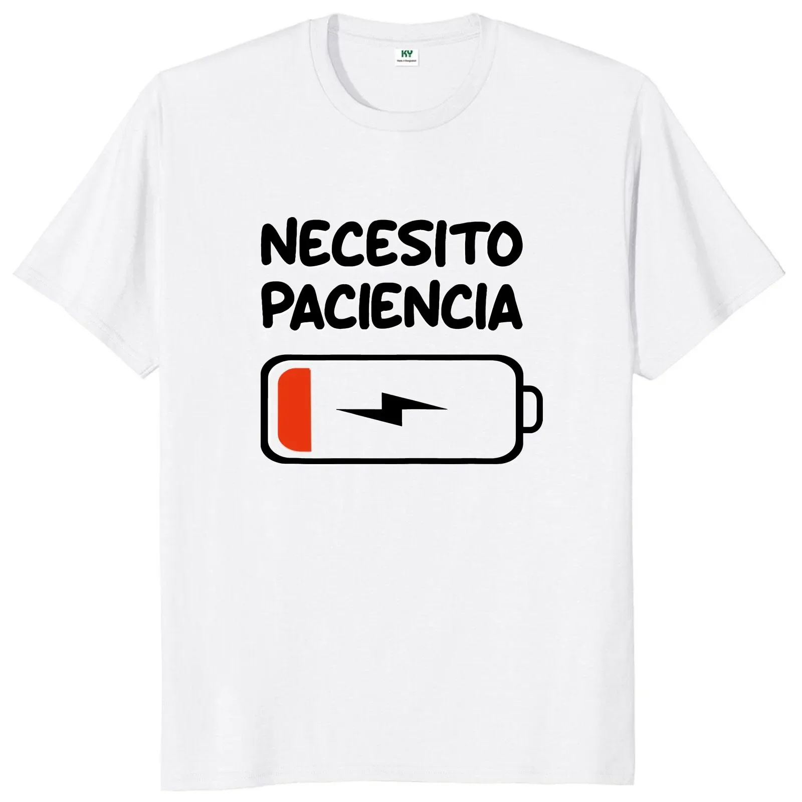 I Need Patience 1% T-shirt Low Battery Power Funny Spanish Phrase Tee Tops 100% Cotton Soft Unisex O-neck T Shirts EU Size