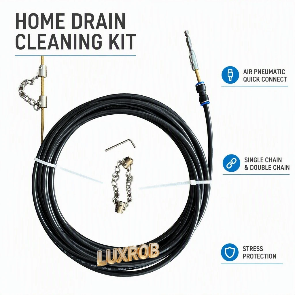 Drain Cleaning Kit PU Tube 65Mn Spring Steel Flexible Shaft Sewer Pipe Dredger Clog Remover Tool Air Pneumatic Quick Connect