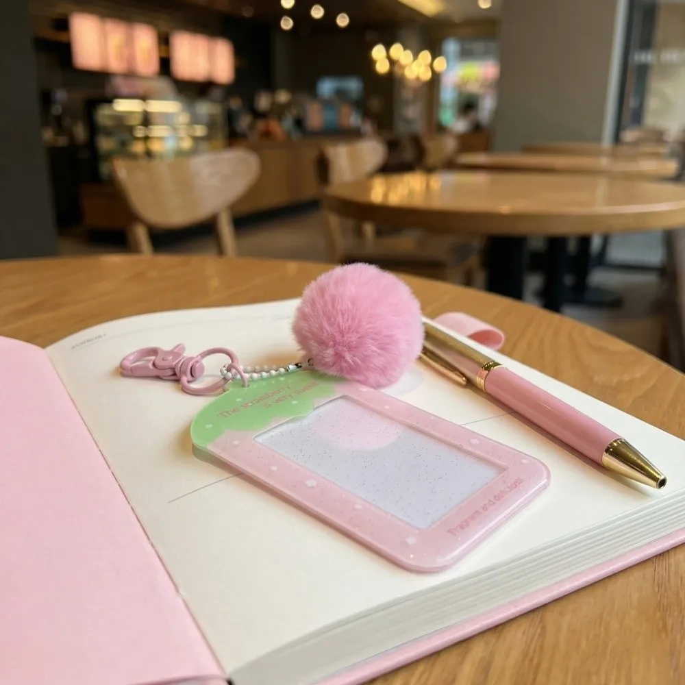 with Keychain Acrylic Photocard Holder Card Cover Plush Ball Pendant Photo Photocard Frame Hanging Decoration Picture