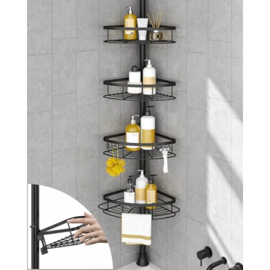 

Rustproof Shower Corner Caddy Organizer for Bathroom, 4-Tier Adjustable Bathroom Shelf with Tension Pole, Solid Rack Ideal for
