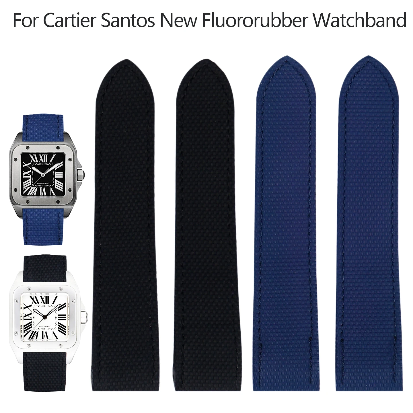 Customized FKM Rubber watchband 20mm 23mm Bracelet For Cartier Santos Fluororubber strap SANTOS 100 Leather Bottom Watch Strap