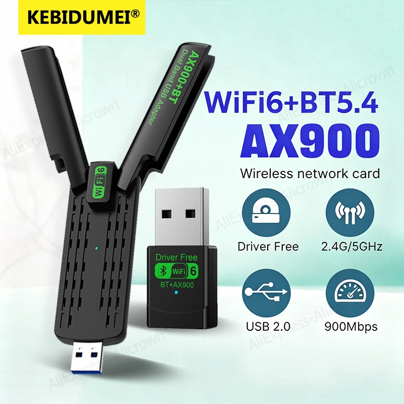 

KEBIDUMEI 900Mbps WiFi Adapter USB3.0 Receiver Bluetooth5.4 Network Card 2.4G/5Ghz Wi-Fi Antennas Dongle 802.11AC For Win 10/11
