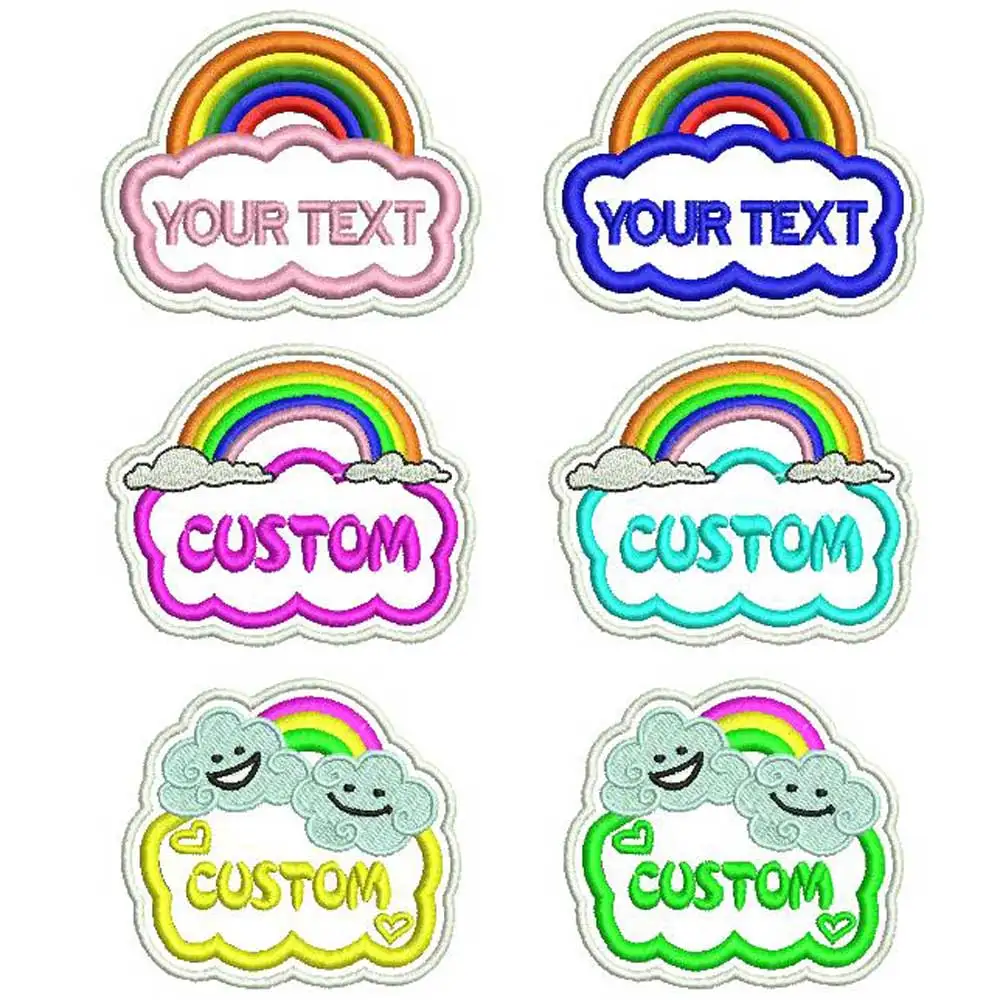 Custom Kids Name Patch Cartoon Rainbow Clouds Embroidery Kindergarten Baby Name Badge Applique