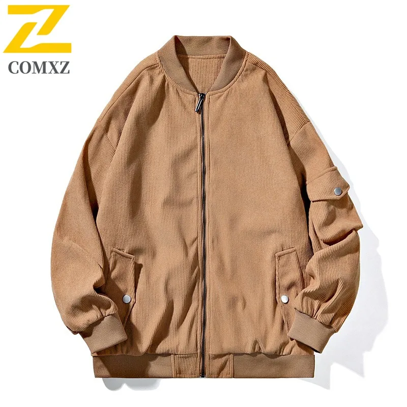 

COMXZ Corduroy Patch Heavy Jacket Men Spring Loose Japanese Premium Fashion Casual Hooded Coat