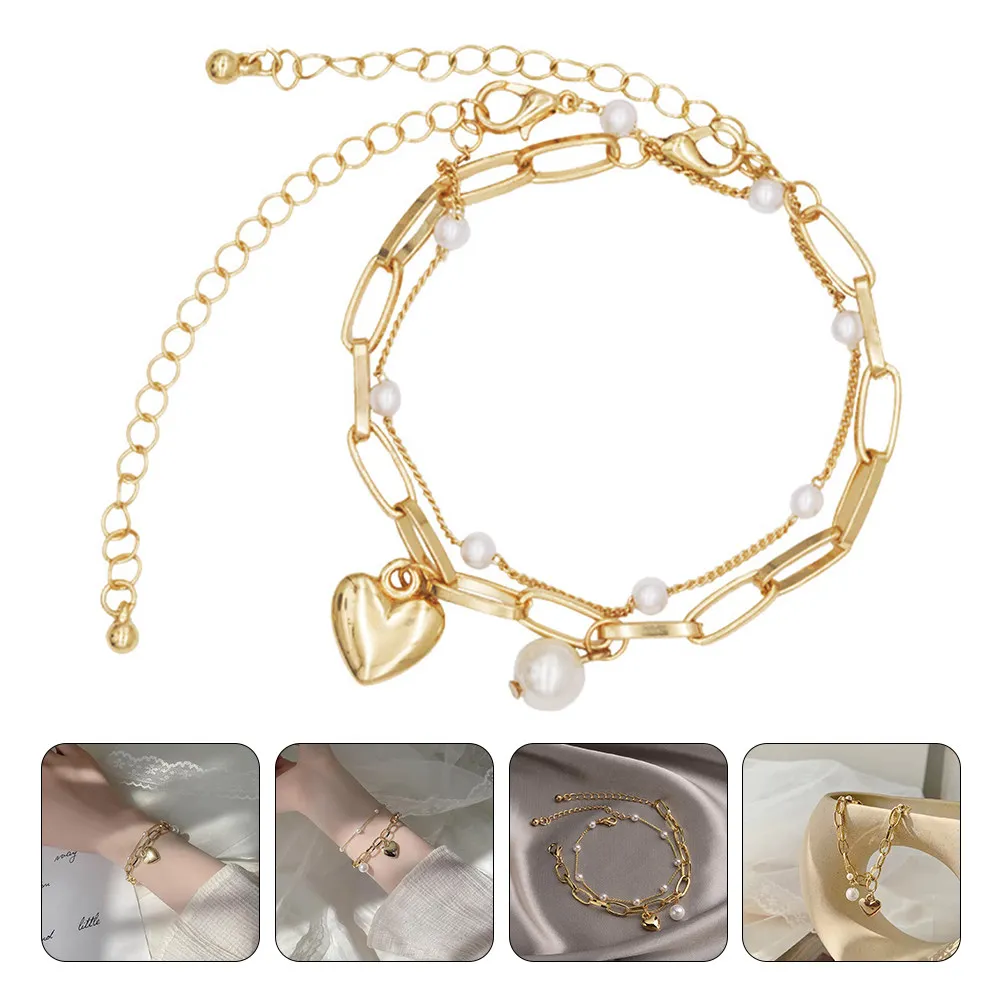 2Pcs Pearl Bracelets Elegant Adjustable Lightweight Fashion Bangle Jewelry for Women Daily Party Wrist Chains Gifts